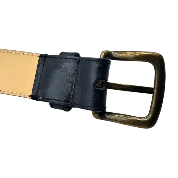 Orvis Black Leather Belt Unisex Size 29 Vintage Basket Weave Design Brass Buckle - Picture 6 of 11
